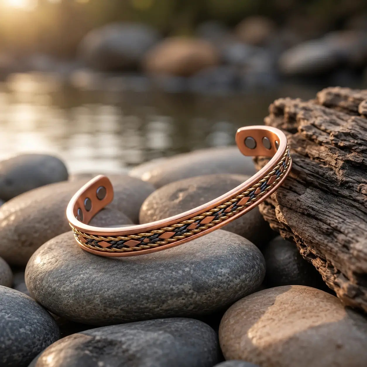 Magnetic Copper Bracelet for Women – Multi-Tone Rose Gold Silver Cuff