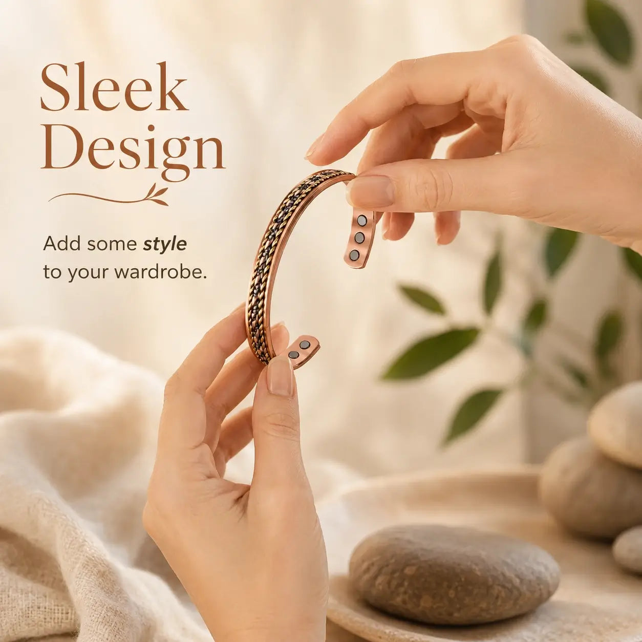Magnetic Copper Bracelet for Women – Multi-Tone Rose Gold Silver Cuff
